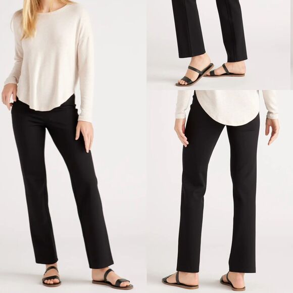 Quince Women’s Ultra-Stretch Ponte Knit Straight Leg Pant Black - Picture 1 of 11